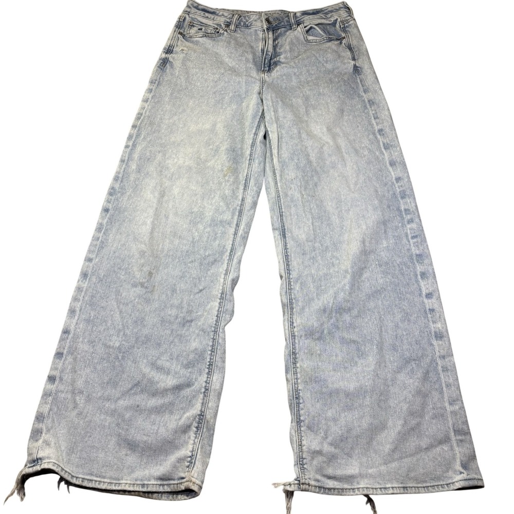 American Eagle High Rise Baggy Wide Leg Jeans Womens 8 Light Wash Denim
